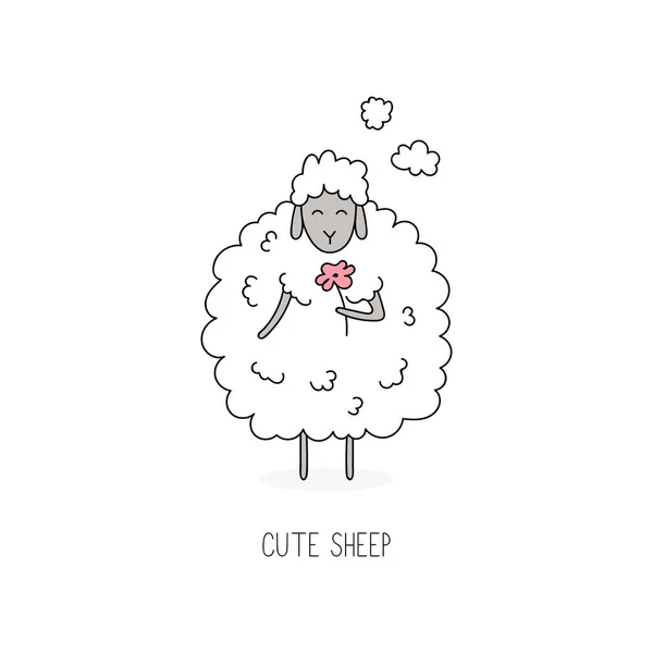 Χαριτωμένο Λευκό Πρόβατο Doodle Χέρι Που Στυλ Εικονογράφηση Διανύσματος — Διανυσματικό Αρχείο