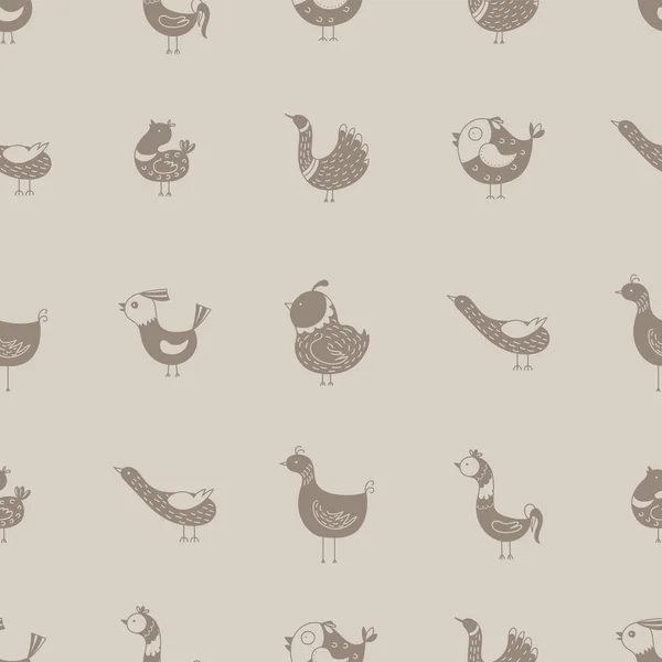 Patrón Sin Costuras Con Pájaros Pájaros Divertidos Dibujados Ilustración Vectorial — Archivo Imágenes Vectoriales