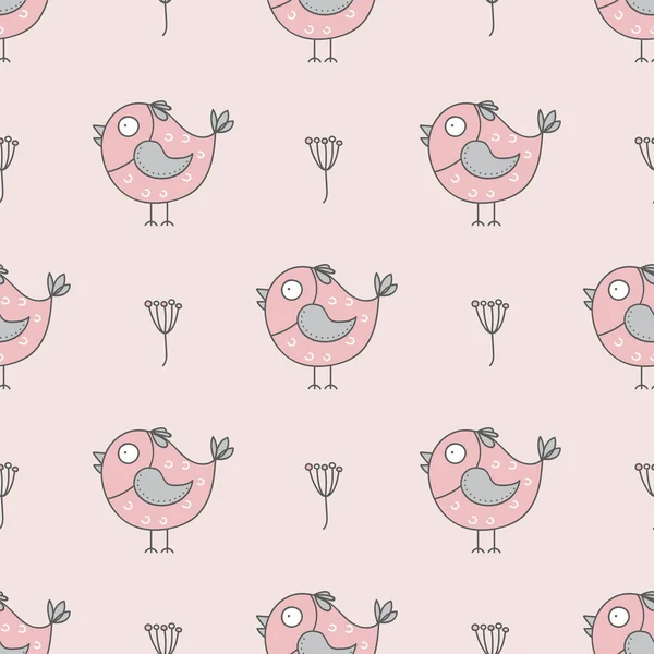 Бесшовный Рисунок Симпатичными Птицами Ручные Забавные Птицы Детский Безмордонный Векторный — стоковый вектор