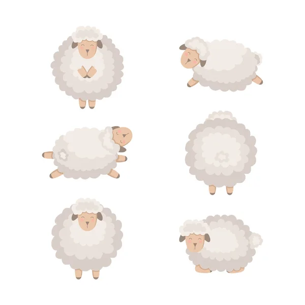 Collection Moutons Vecteur Bande Dessinée Isolé Sur Blanc — Image vectorielle