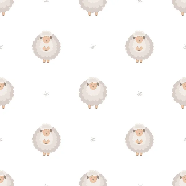 无缝图案配可爱的羊肉白人小孩的滑稽背景 — 图库矢量图片