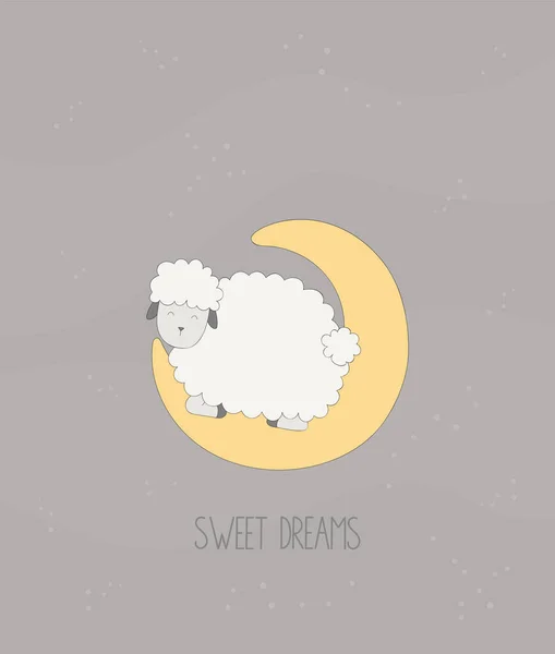 Sweet Dreams Little Sheep Sleeps Moon — Stock Vector