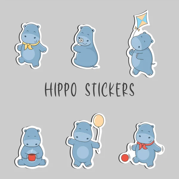 Pegatinas Dibujos Animados Lindo Hipopótamo — Vector de stock