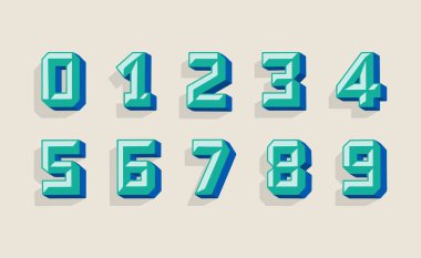 Modern numaralar 3D, her amaç için harika tasarım. Tatil afişi için şablon. İzole vektör çizimi. Retro yazı tipi.