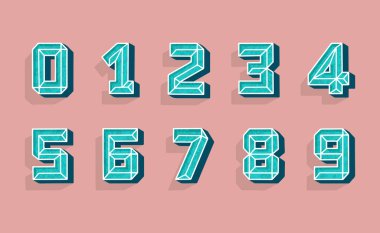 Modern numaralar 3D, her amaç için harika tasarım. Tatil afişi için şablon. İzole vektör çizimi. Retro yazı tipi.