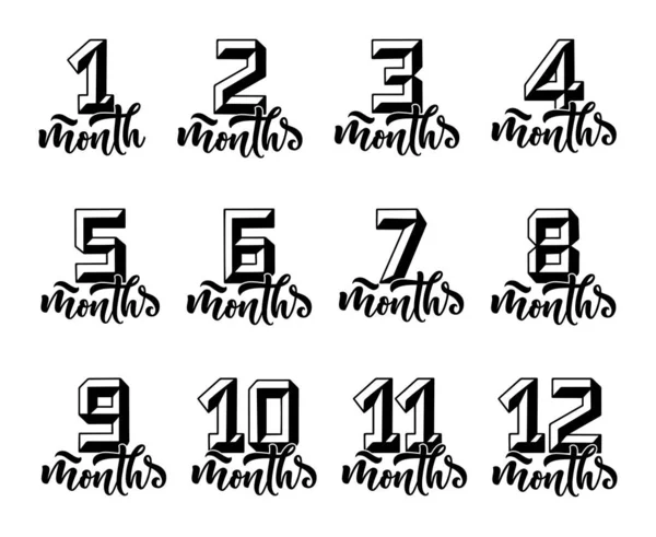 Lettering Months Numbers New Born Template Happy Birthday Baby Family — Stock Vector