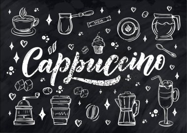 Kahve dükkanı ya da kafe için çizilmiş kahvenin el yazısı. El yapımı klasik tipografi ifadesi, beyaz arka planda izole edilmiş. Vektör