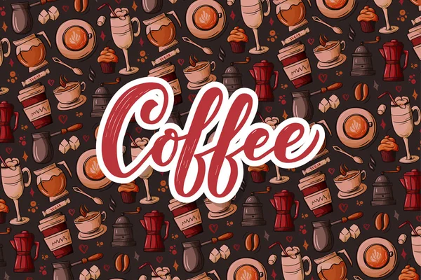 Handschriftzüge Skizzenstil Für Coffeeshop Oder Café Handgezeichnetes Vintage Cartoon Design — Stockvektor