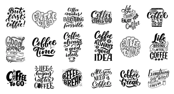 Set Hand Lettering Quotes Sketches Coffee Shop Cafe Hand Drawn — Stock Vector