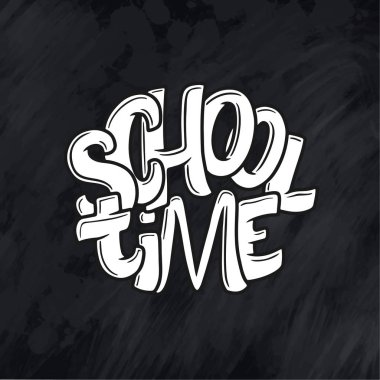 Okul harfleri alıntısına tekrar hoş geldiniz. Okul satış etiketine geri dönelim. Vektör çizimi. El çizimi harf rozetleri. Tipografi amblemi yerleştirildi. Tebeşir arkaplanı