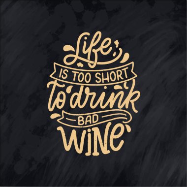 Şarap harfi kompozisyonu modern tarzda. Alkol içeceği bar içeceği konsepti. Baskı ya da poster için klasik tipografi. Vektör illüstrasyonu.