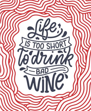 Şarap harfi kompozisyonu modern tarzda. Alkol içeceği bar içeceği konsepti. Baskı ya da poster için klasik tipografi. Vektör illüstrasyonu.