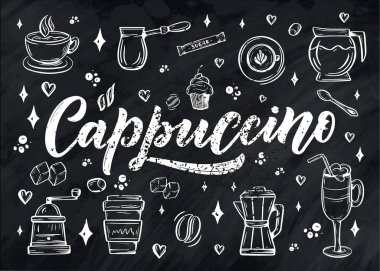 Kahve dükkanı ya da kafe için çizilmiş kahvenin el yazısı. El yapımı klasik tipografi ifadesi, beyaz arka planda izole edilmiş. Vektör