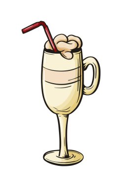 Kahve fincanı; el çizimi bir bardak latte, moka, milkshake, içecek; kafe menüsü, restoran posterleri veya kartpostallar için element. Vektör