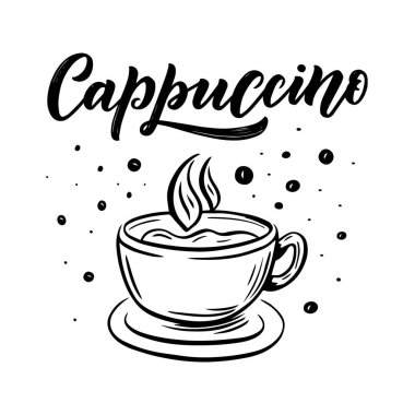 Kahve dükkanı ya da kafe için çizilmiş kahvenin el yazısı. El yapımı klasik tipografi ifadesi, beyaz arka planda izole edilmiş. Vektör