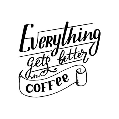 Kahve dükkanı ya da kafe için çizimler içeren el yazısı. El yapımı klasik tipografi koleksiyonu beyaz arka planda izole edilmiş. Vektör