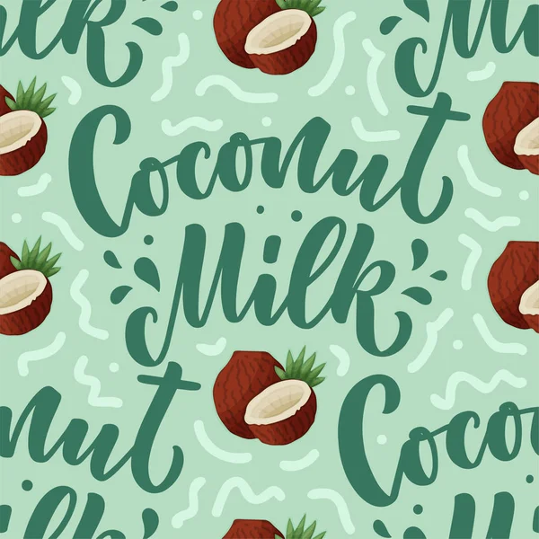Бесшовный Рисунок Надписью Кокосового Молока Баннера Фона Логотипа Дизайна Упаковки — стоковый вектор