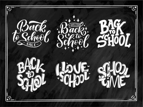 Willkommen Zurück Der Schule Zurück Zum Schulverkauf Vektorillustration Handgezeichnete Schriftzüge — Stockvektor