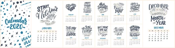 Composiciones Tipográficas Modernas Calendario 2020 Con Citas Divertidas Motivación Ilustraciones — Vector de stock