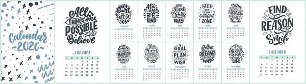 Composiciones Tipográficas Modernas Calendario 2020 Con Citas Divertidas Motivación Ilustraciones — Vector de stock