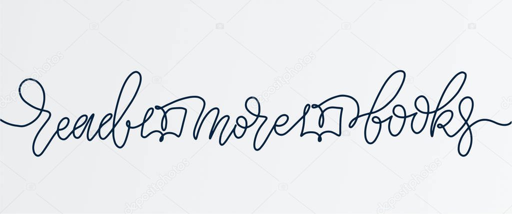 Abstract one line lettering banner - read more books for poster or web design. Handwritten letters. Typography funny quote. Vector illustration