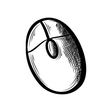 Kablosuz farenin çizim ikonu. Vektör çizimi. Laptop için el çizimi cihaz. Özet