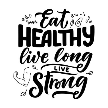 Afiş tasarımı için sağlıklı yemek harfleri. Organik beslenme eko ürünü. Vektör illüstrasyonu