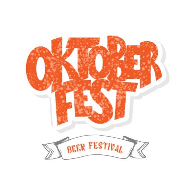 Oktoberfest logoti. Bira Festivali vektör pankartı. Beyaz arka planda Bavyera festivali tasarımı. Logo, poster, kart, kartpostal için turuncu, beyaz harfli tipografi. Vektör