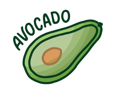 Parmak izi tasarımı için avokado karalaması olan el çizimi bir ikon. Vejetaryen yemek çizimi. Organik sebze. Tropik meyve diyeti. Vektör