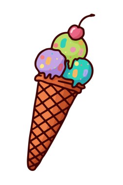 Çizgi film dondurması, her amaç için harika bir tasarım. Vektör izole illüstrasyon. Menü şablonu. Doodle tarzı. Doğum günü partisi.