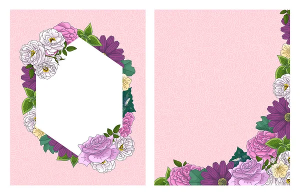 Cartão Convite Floral Casamento Salve Design Data Com Rosa Flores — Vetor de Stock