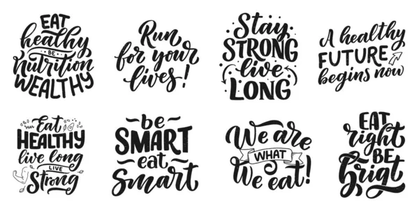 Set of good habits typographic phrases for stickers, card, poster. Healthy  life style slogan. Stock Vector