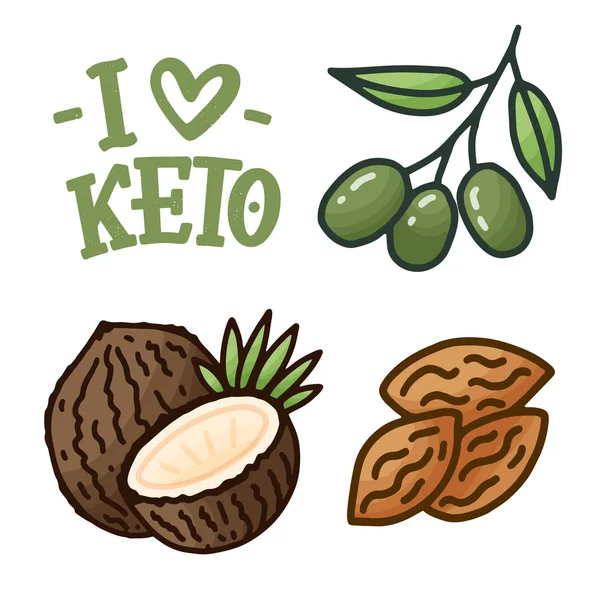 Esboço Lettering Com Keto Verde Dieta Doodle Elementos Para Design — Vetor de Stock