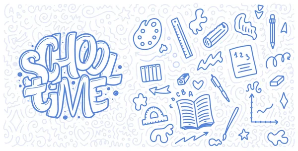 Καλώς Ήρθατε Και Πάλι Στο Σχολείο Γράμματα Απόσπασμα Και Doodle — Διανυσματικό Αρχείο