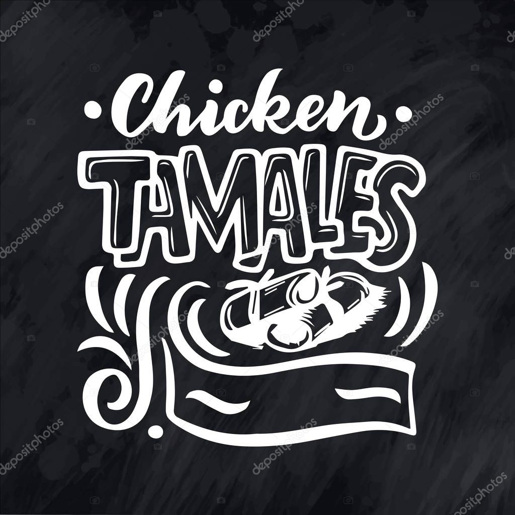 Mexican Menu lettering with traditional food name. Vector vintage illustration on chalk background