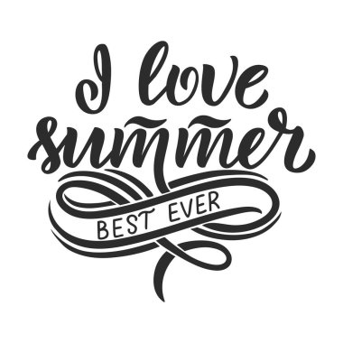 Summer hakkında yazı yazan vektör el çizimi. Seyahat acentesi için el yazısı, plaj partisi. Kartpostal, tişört veya poster için harika bir tasarım..