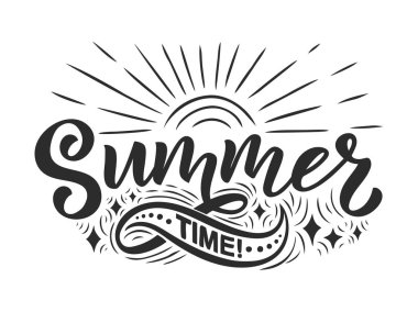 Summer hakkında yazı yazan vektör el çizimi. Seyahat acentesi için el yazısı, plaj partisi. Kartpostal, tişört veya poster için harika bir tasarım..