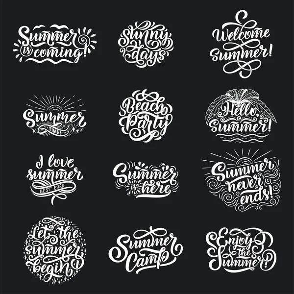 Vector Hand Drawn Set Lettering Summer Isolated Calligraphy Travel Agency — Stock Vector