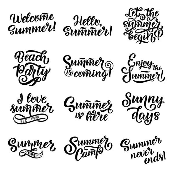 Vector Dibujado Mano Conjunto Con Letras Sobre Verano Caligrafía Aislada — Archivo Imágenes Vectoriales