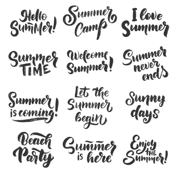 Vector Dibujado Mano Conjunto Con Letras Sobre Verano Caligrafía Aislada — Archivo Imágenes Vectoriales