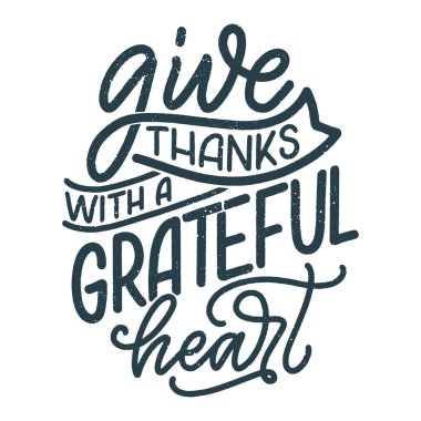 Şükran Günü için el yazması harfler. Tipografik tasarım. Tebrik kartı, poster ya da baskı şablonu. Sonbahar konsepti. Vektör İllüstrasyonu