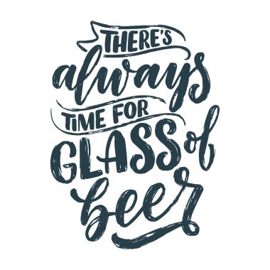 Bira hakkında klasik tarzda alıntı yapan bir poster. Kaligrafik pankart ve tişört izi. Bar veya bar menüsü tasarımı için el çizimi pankart. Vektör illüstrasyonu