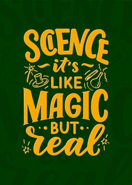 Bilim hakkındaki konsept tasarımı için eğlenceli sloganı olan eskiz afişi. El çizimi çizimi. Modern el yazısı alıntısı. Typography tee baskı tasarımı. Çocuk modası için şirin harfler. Vektör