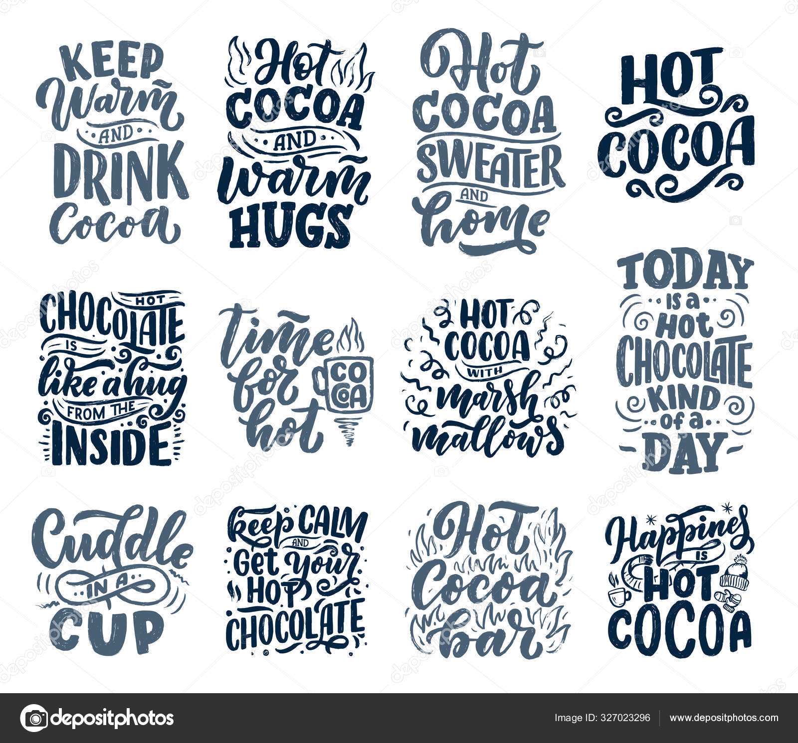 Set Lettering Quotes Hot Cocoa Hot Chocolate Posters Prints Hand Stock Vector Image by
