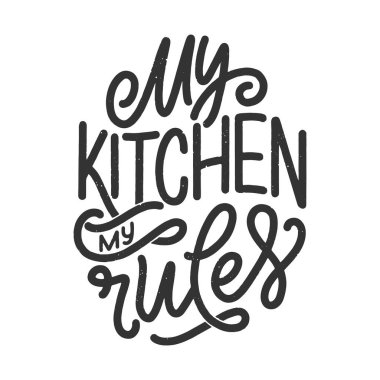 Tebrik kartları, dekorasyon, baskılar ve posterler için el yazısıyla çizilmiş eşsiz bir tipografi tasarımı ögesi. Mutfak ve yemek pişirme hakkında el yazısıyla yazılmış bir alıntı. Vektör illüstrasyonu