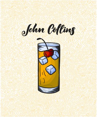 Bardaklı kokteylin adı. Kart afişi için şablon ve bar menüsü ve restoran için poster. Vektör illüstrasyonu