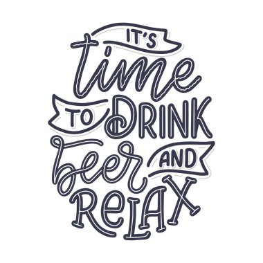 Bira hakkında klasik tarzda alıntı yapan bir poster. Kaligrafik pankart ve tişört izi. Bar veya bar menüsü tasarımı için el çizimi pankart. Vektör illüstrasyonu