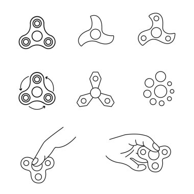 Siyah ince çizgili el hareketli dönen logo. Çocuklar için çok popüler oyuncak aleti konsepti ya da hiperaktivite çocukları için en iyisi. çizgi sanat tarzı trend logottip grafiği, beyaz arkaplanda izole edilmiş sanat tasarımı