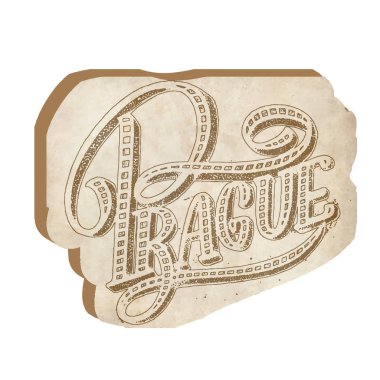 Prag modern el yazısı fırça harfleri, beyaz arka planda izole. Mürekkep kaligrafi. Çek Cumhuriyeti 'nin başkenti. Tişört baskısı, tipografi kartı, poster tasarımı. Vektör illüstrasyonu.