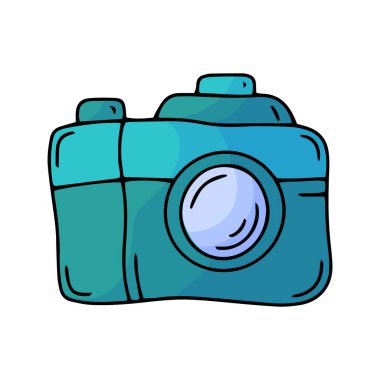 Doodle Fotoğraf Makinesi ikonu. Sinema öğesi. Basit vektör illüstrasyonu.